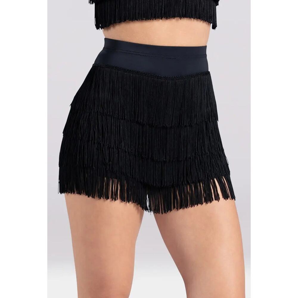 Dance Fringe Shorts Weissman MT12611 Small Adult Black Jazz Latin Clogging